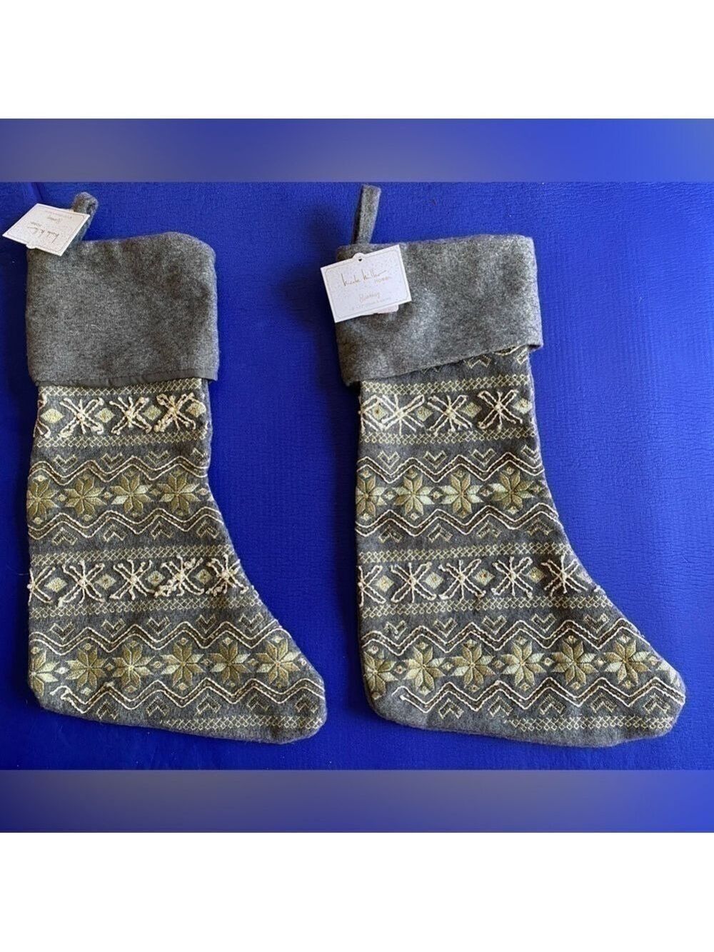 Set of 2 Nicole Miller Gray Christmas Stocking NWT